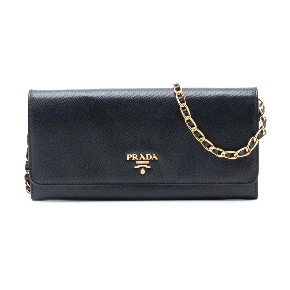 Prada Vintage Women's Black Pre-Owned Chain Wallet