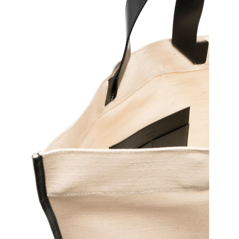 Jil Sander Canvas Leren Tote Tas Zwart White Dames