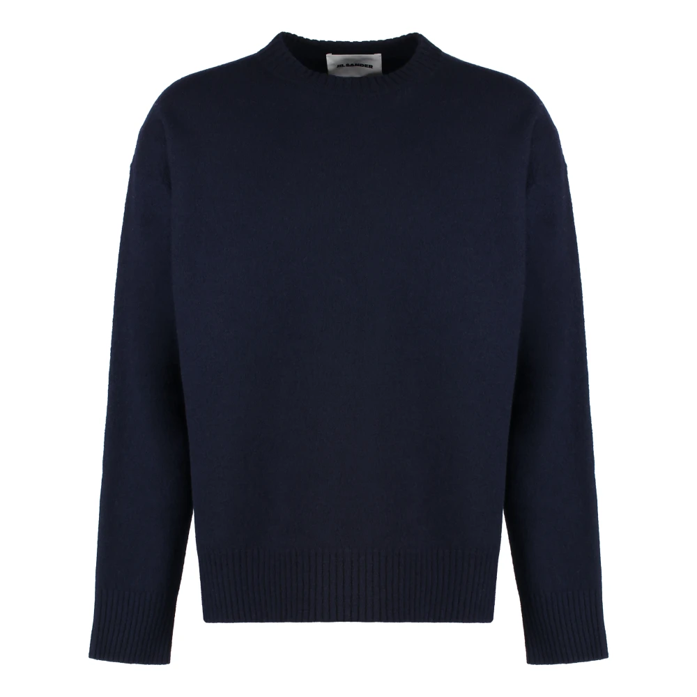 Jil Sander Men's Blue Round-Neck Knitwear, L, Crew-Neck Wool Jumper