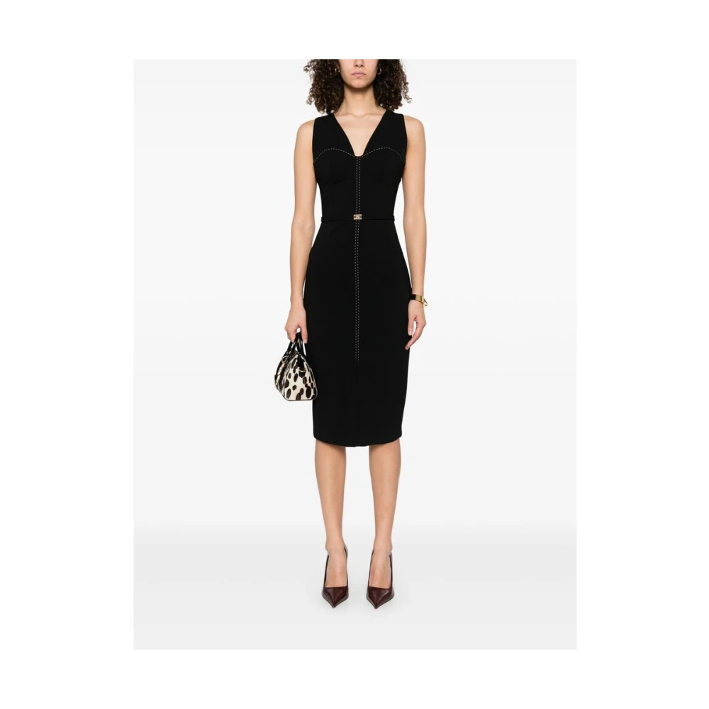 Elisabetta Franchi Zwarte Jurk met Split en Riem Black Dames