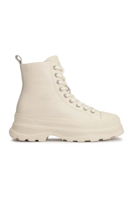 Damer off-white platta ankelboots med snörning