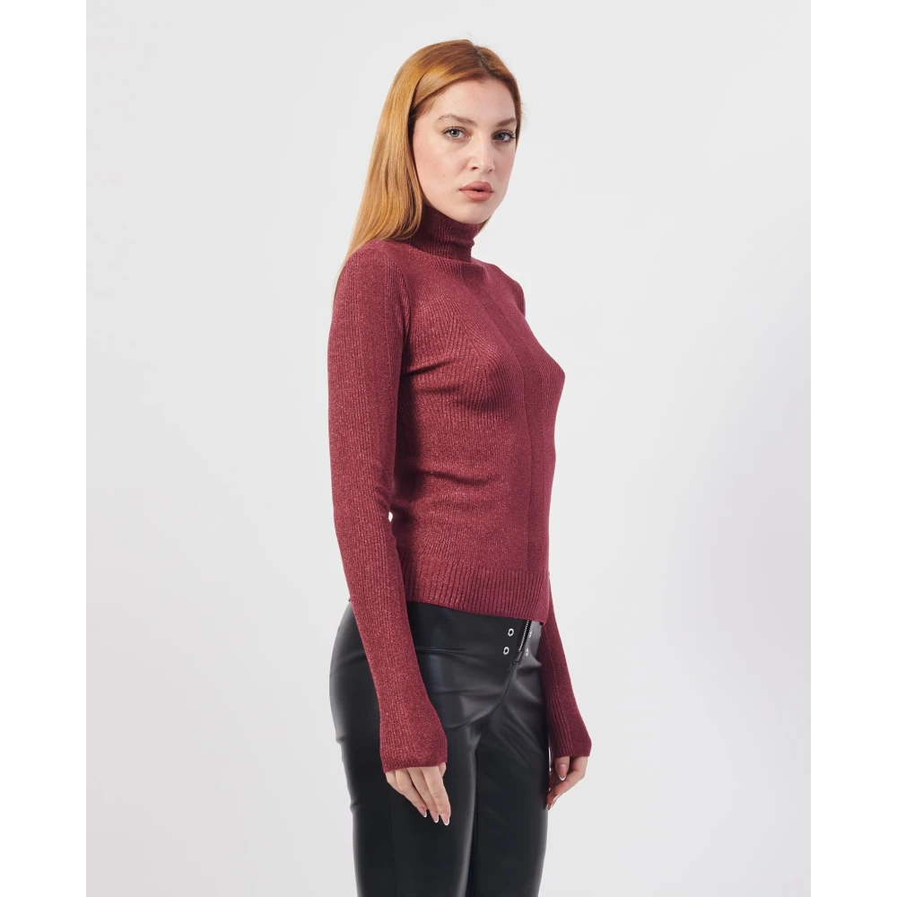 PATRIZIA PEPE Bordeaux Wollen Trui met Metalen Details Red Dames