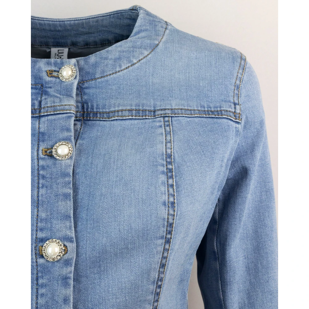 Liu Jo Blauwe Denim Stretch Jas met Juweel Details Blue Dames