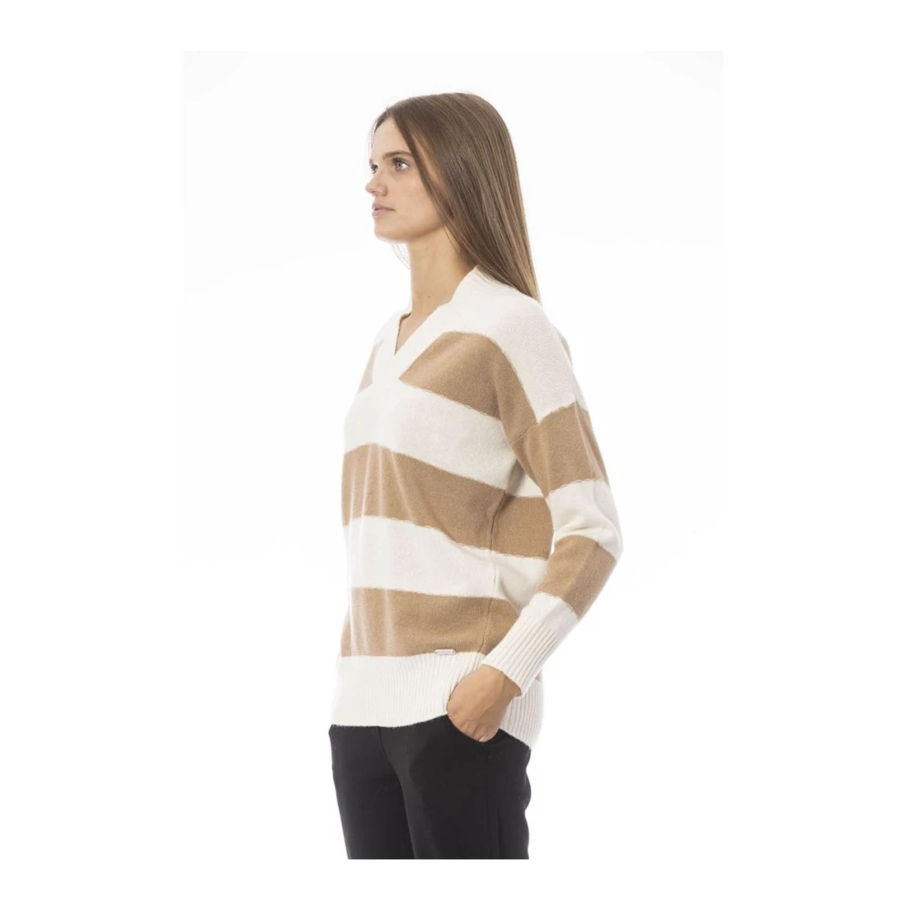 Baldinini V-hals wollen trui met ribdetails Multicolor Dames