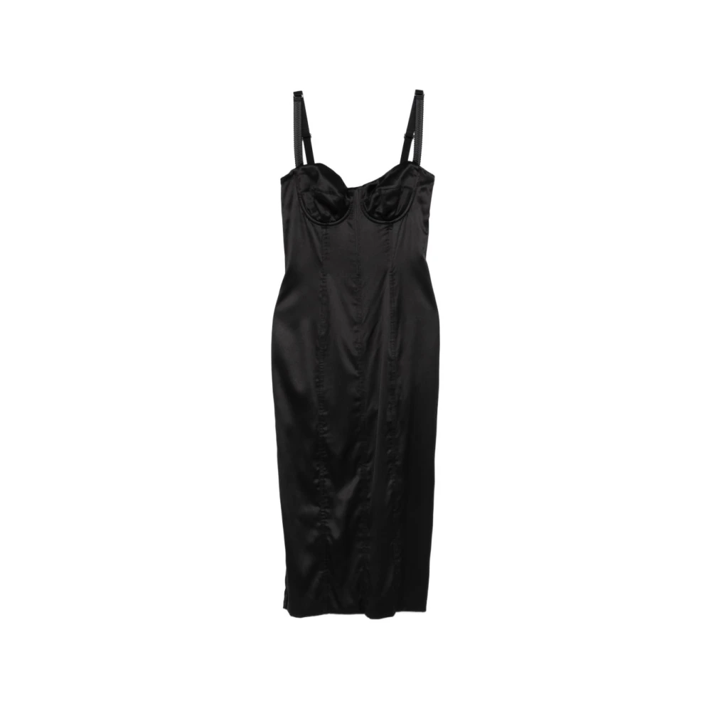 Dolce & Gabbana Women's Black Stretch Satin Dress - Midi Dresses - Xl - Dresses