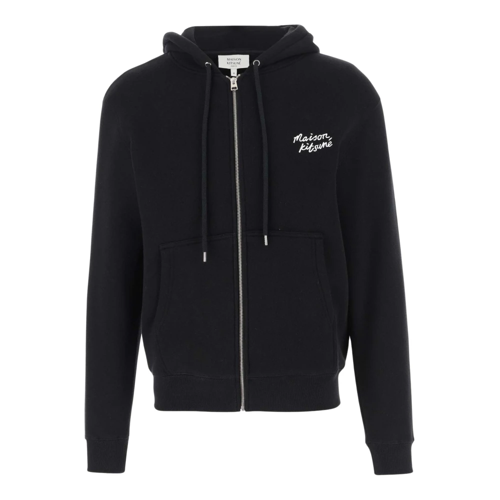 Maison Kitsuné Katoenen Hoodie met Rits Black Heren