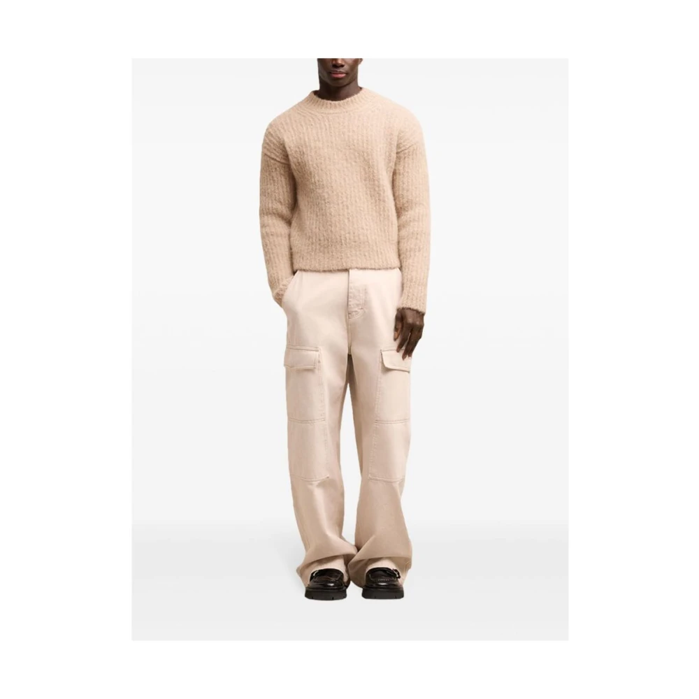 Ami Paris Licht Beige Ribgebreide Trui Beige Heren