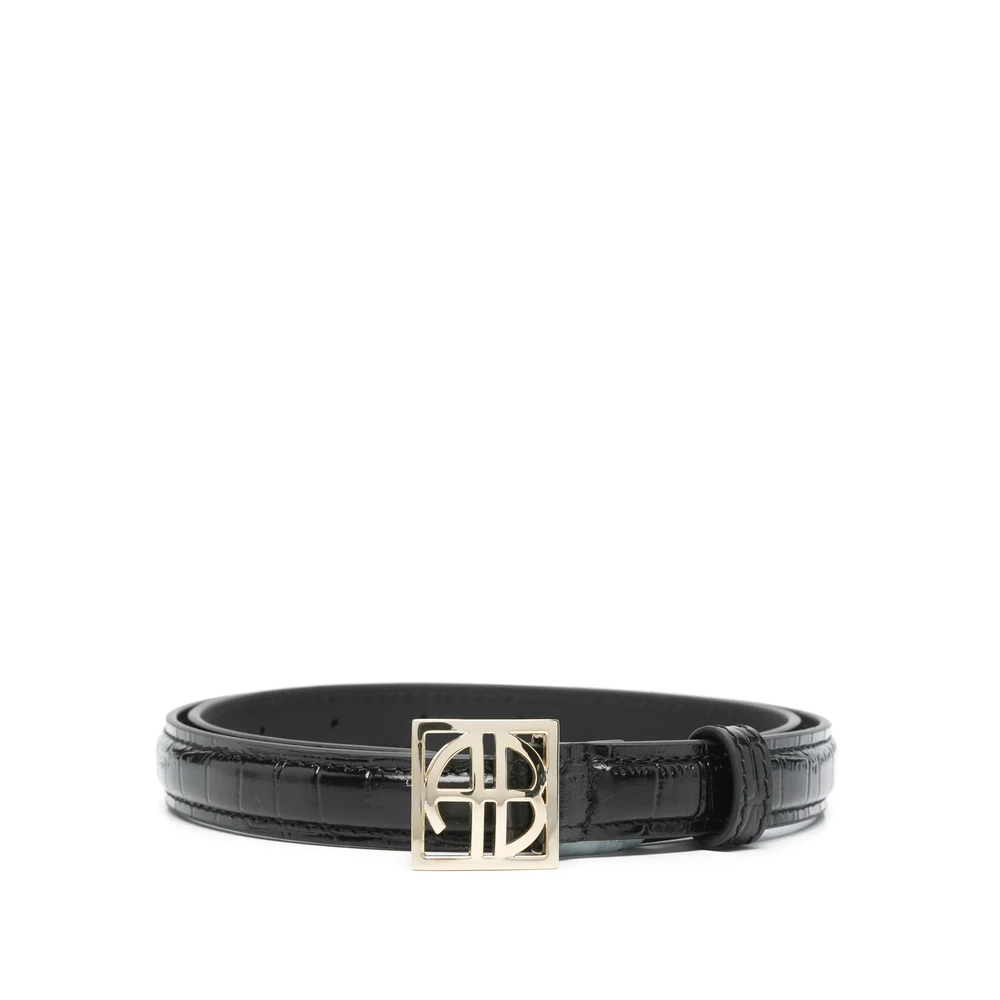 Anine Bing Zwarte Riem met Logo-Gesp en Verstelbare Pasvorm Black Dames