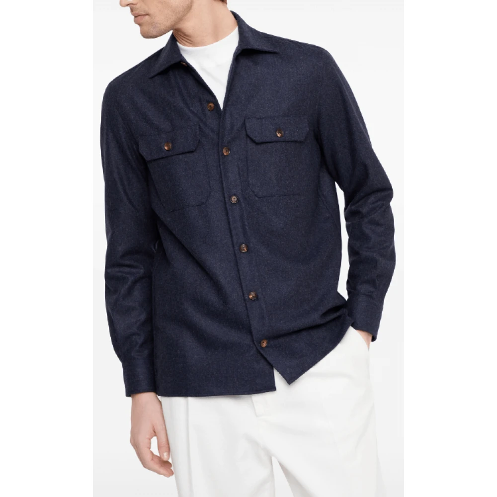 BRUNELLO CUCINELLI Navy Blauw Flanellen Overshirt Blue Heren