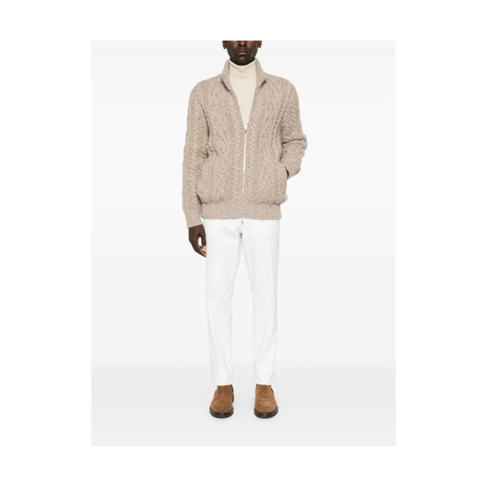 BRUNELLO CUCINELLI Chunky Cable Knit Rits Sweater Beige Heren