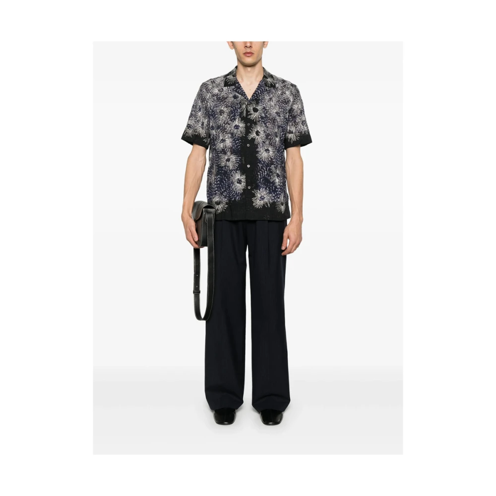 Dries Van Noten Navy Blue 3D Detailering Camp Kraag Shirt Blue Heren