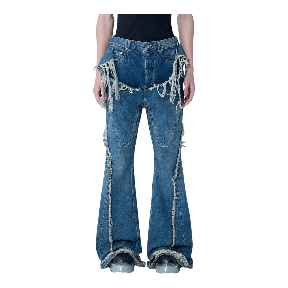 Rick Owens Blue Flare Jeans, Male, W34, Slivered Bootcut Jeans