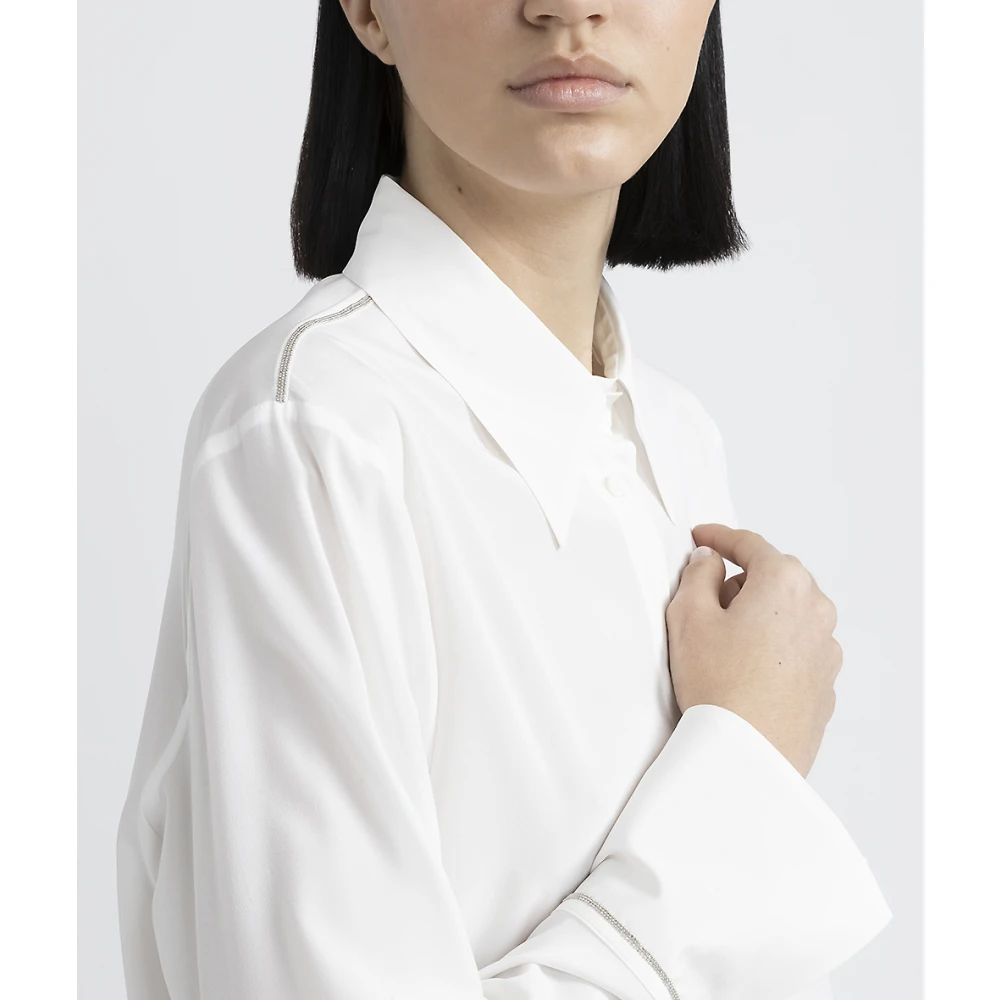 PESERICO Zijden shirt met Punto Luce afwerking White Dames