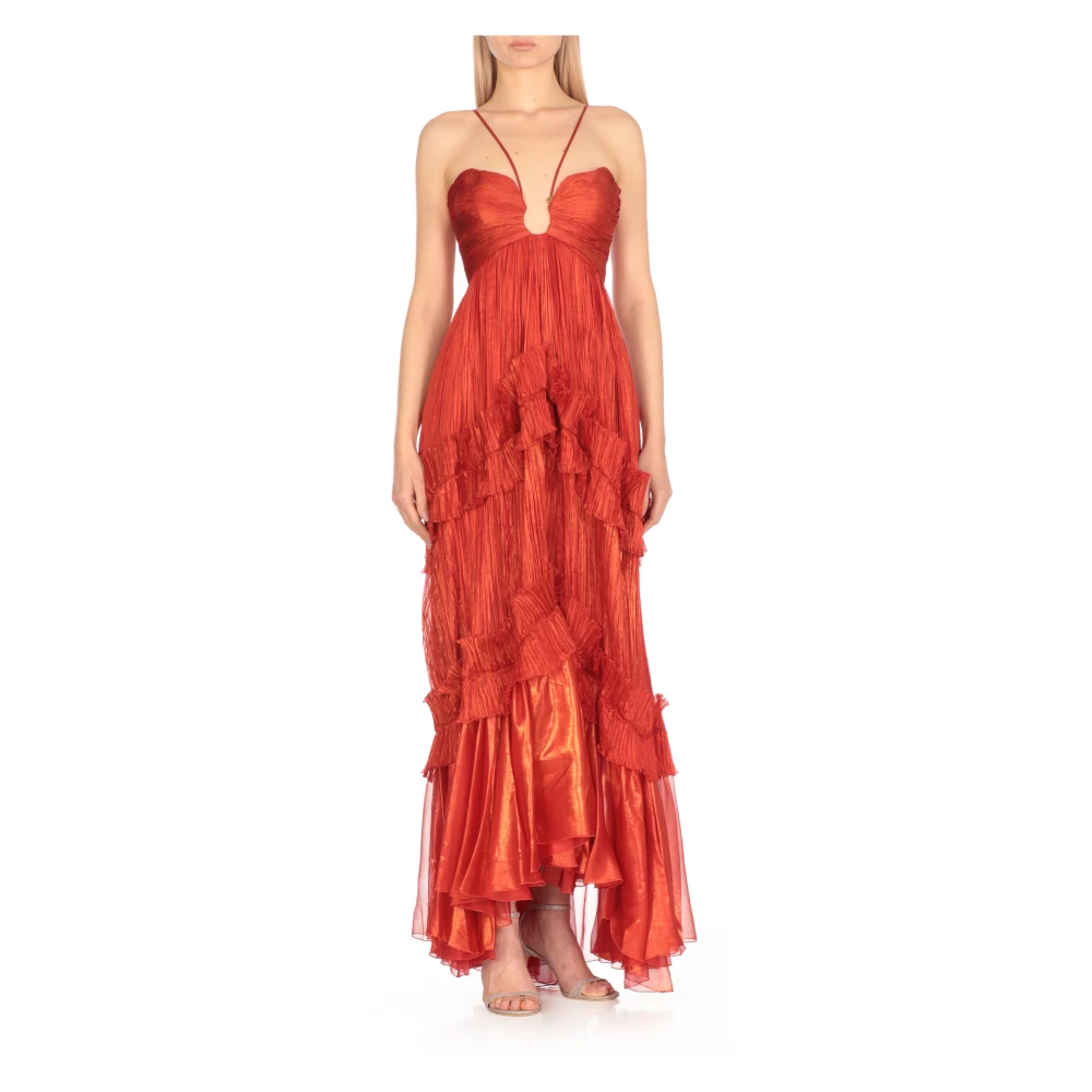Maria Lucia Hohan Rode zijden jurk met draperie en ruches Red Dames