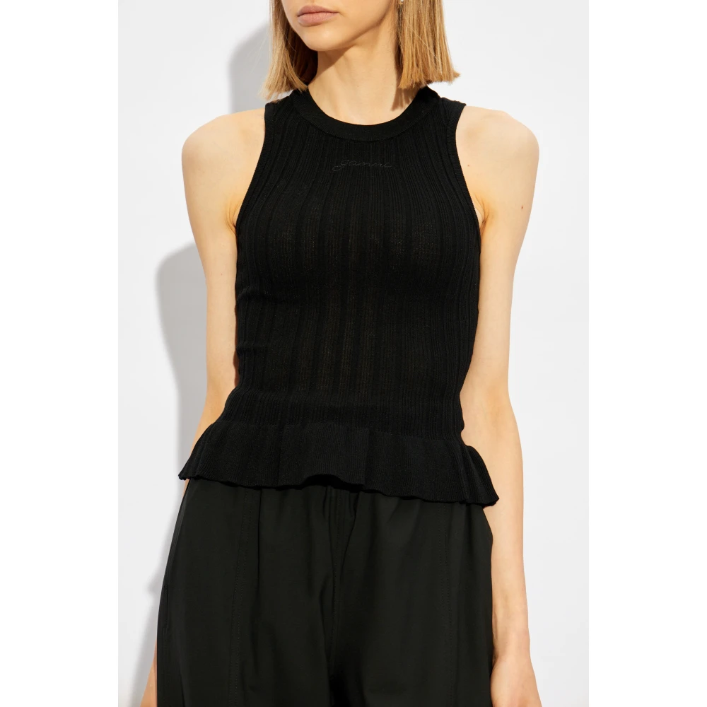 Ganni Top met logo Black Dames