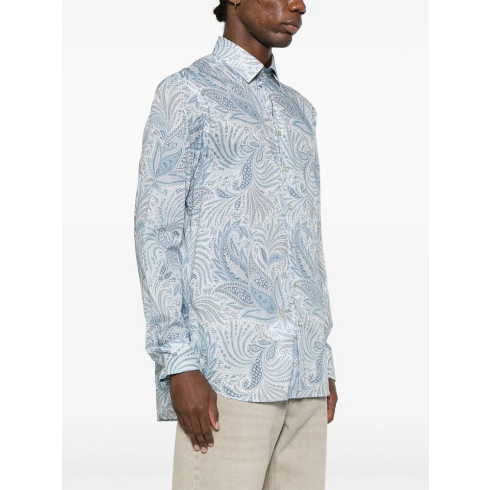 ETRO Kasjmierprint Shirt Wit Knoopsluiting voorzijde Blue Heren