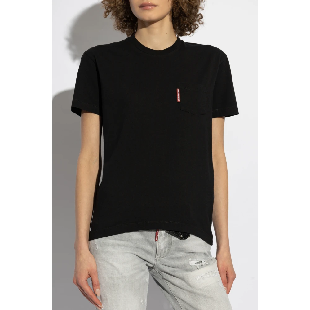 Dsquared2 T-shirt met zak Black Dames