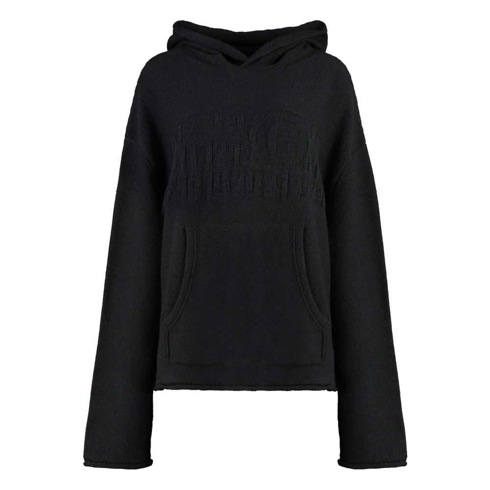 MM6 Maison Margiela Gestofte wollen hoodie met opgerolde randen Black Dames