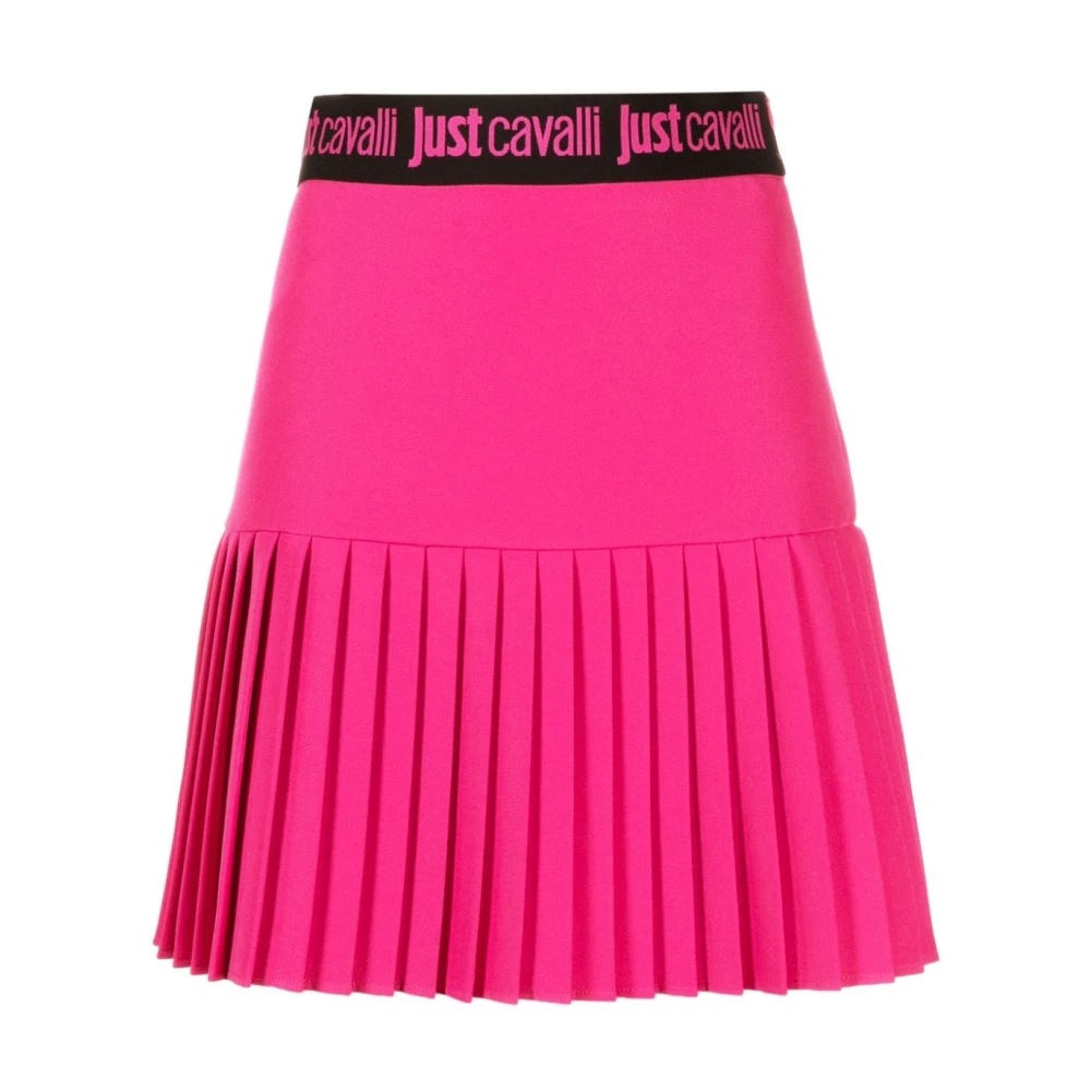 Just Cavalli Fuchsia Geplooide Rok met Logoband in de Taille Pink Dames