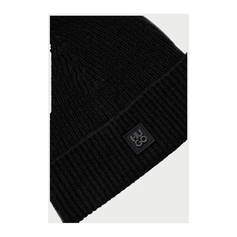 Hugo Boss Zwart Gebreide Sjaal en Hoed Set Black Heren