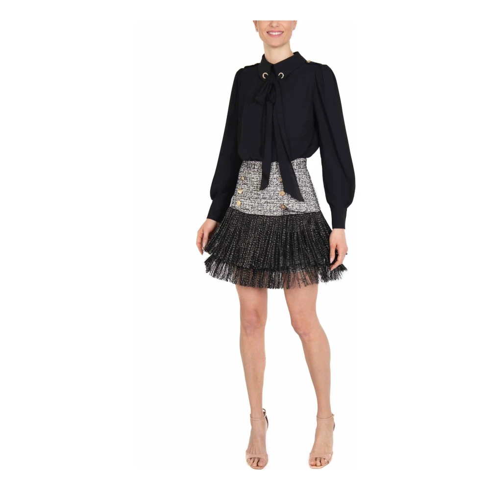 Elisabetta Franchi Zwarte Tweed Jurk met Overhemd en Rok Black Dames