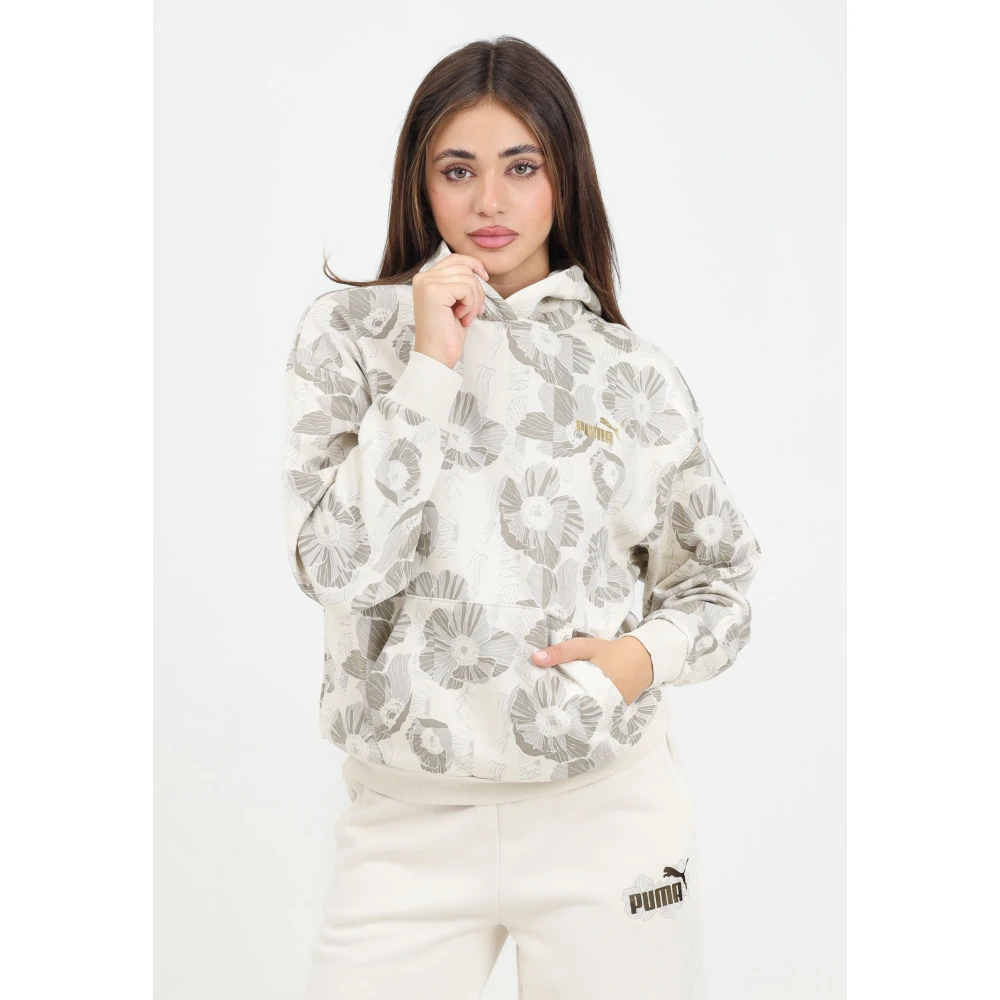 Puma Bloemen Hoodie Class Act Beige White Dames