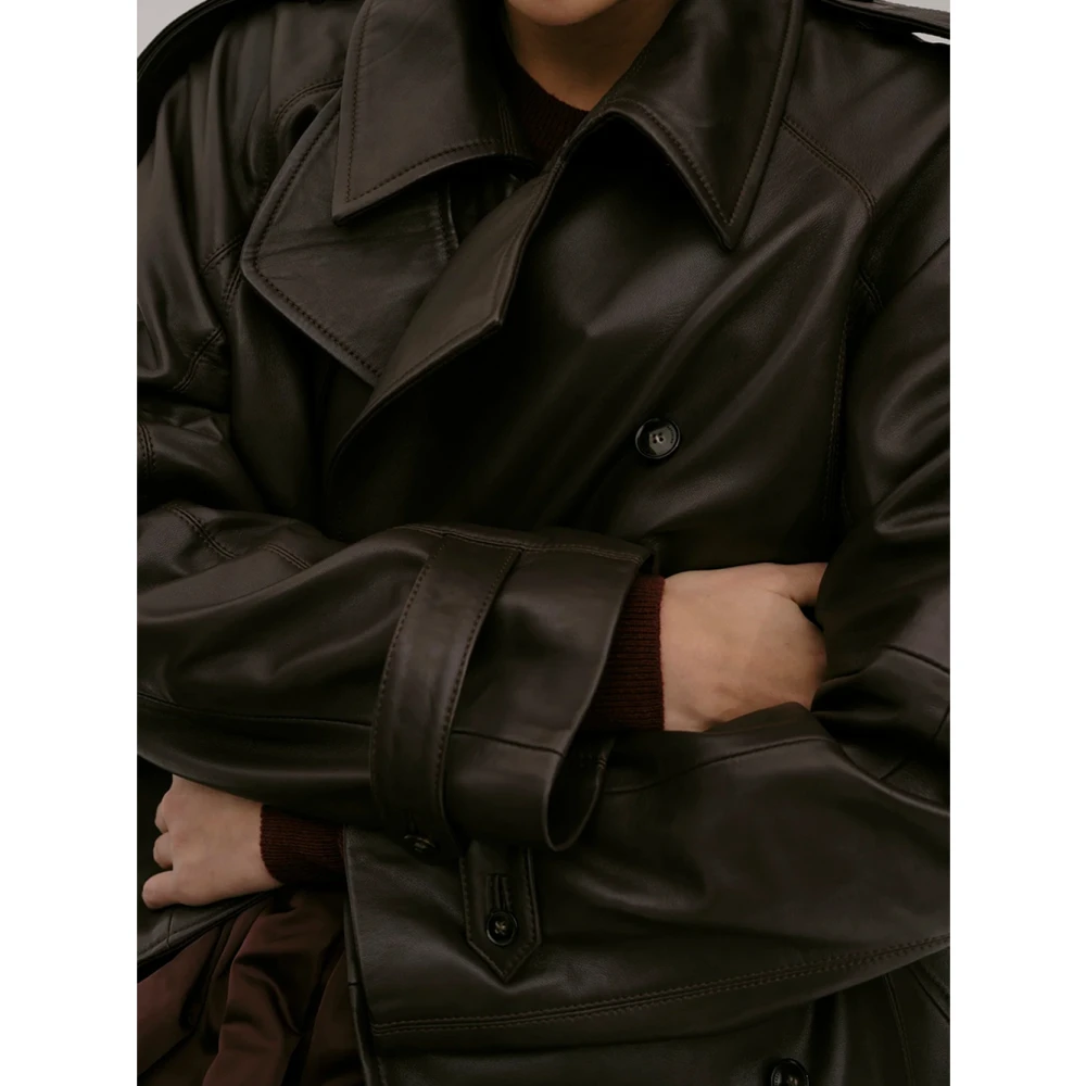 Birgitte Herskind Bruine leren biker trenchcoat Brown Dames