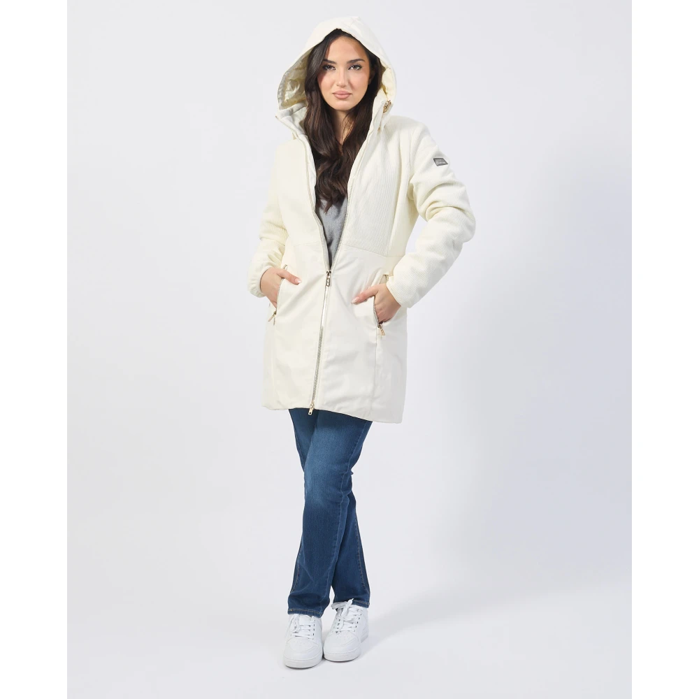 YES ZEE Lang gebreid capuchonjack met rits White Dames