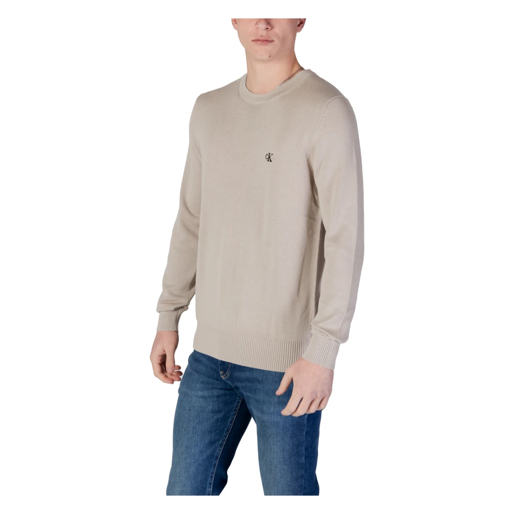 Calvin Klein Jeans Beige Katoenen Gebreide Trui Ronde Hals Lente Zomer Beige Heren