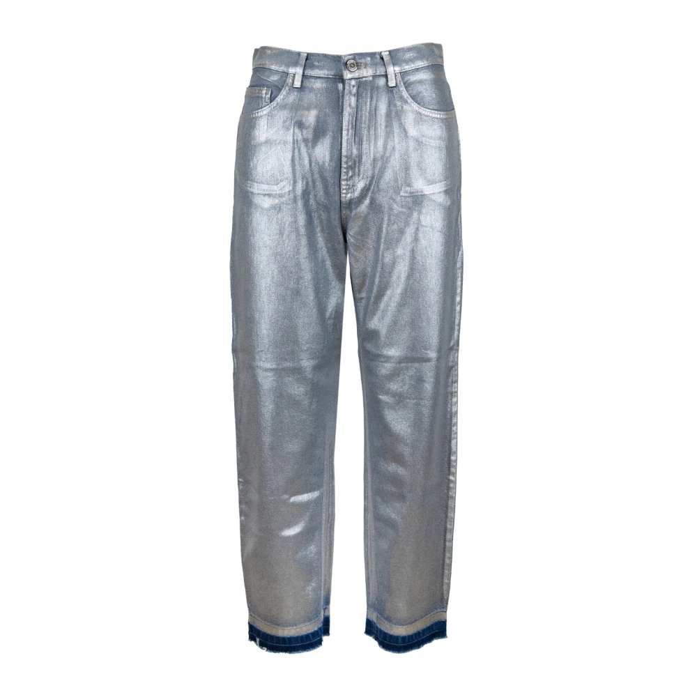 Elisabetta Franchi Ritssluiting Knoop Dames Jeans Gray Dames