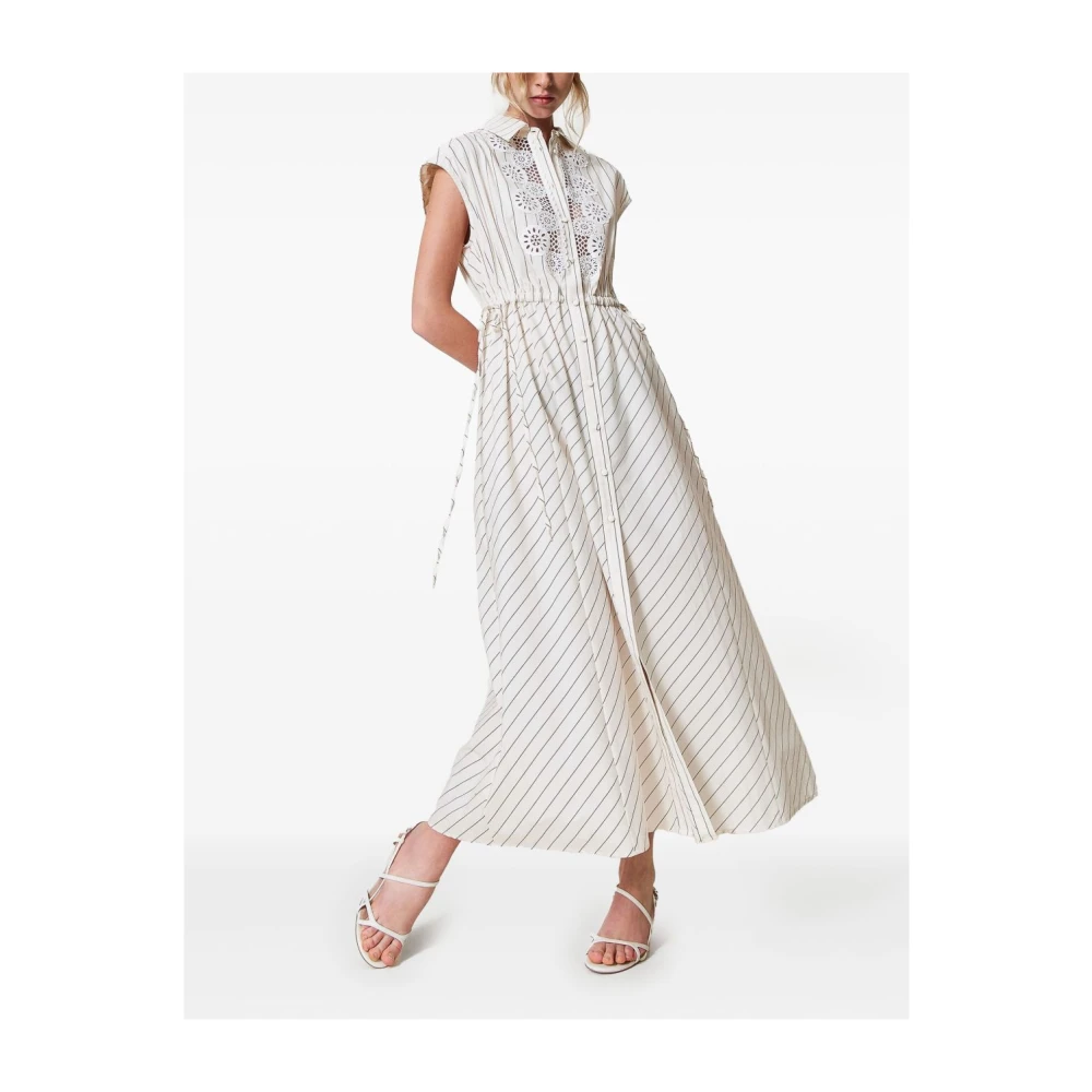 Twinset Witte Streep Print Jurk met Zakken White Dames