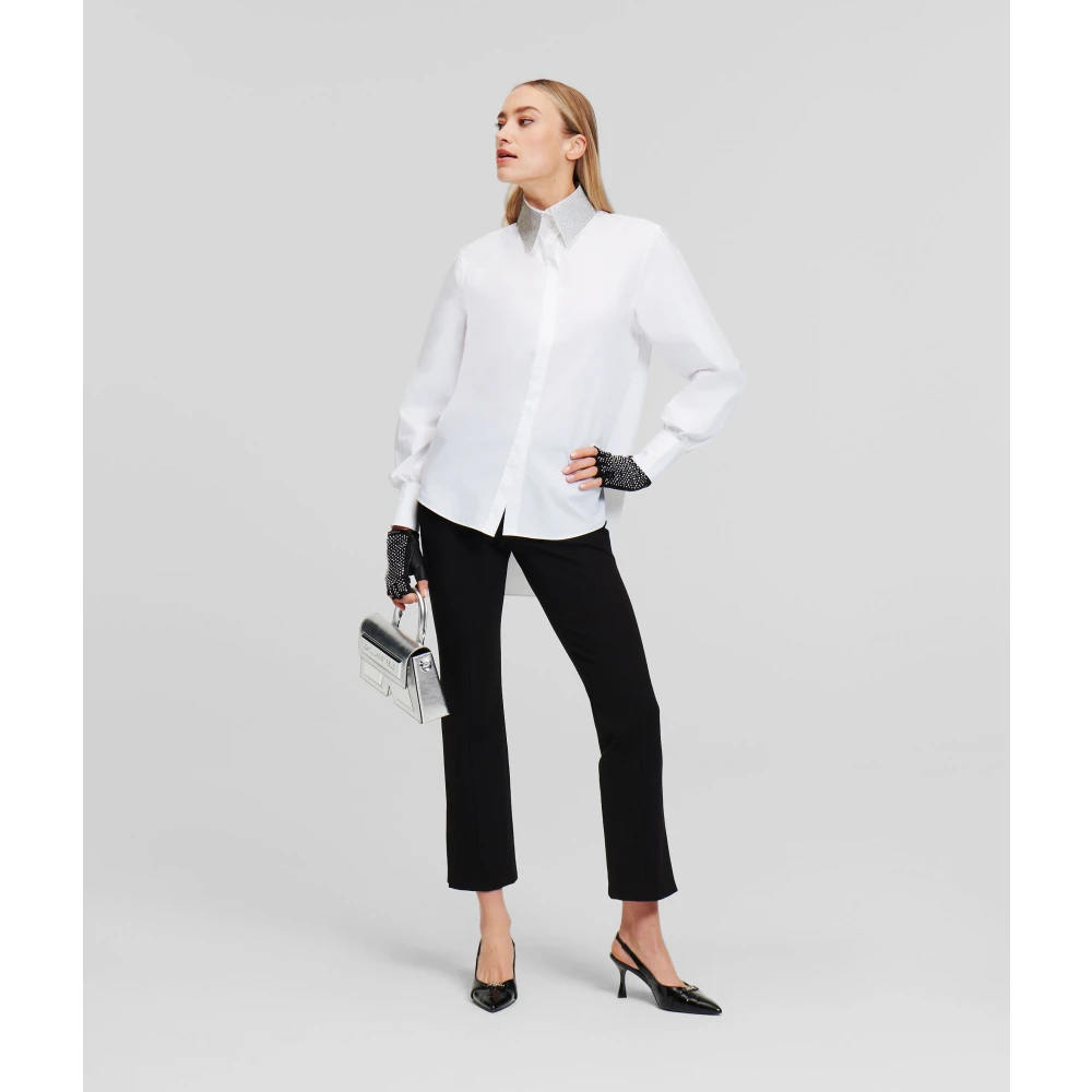 Karl Lagerfeld Biologisch katoenen shirt met kristalafwerking bij de hals White Dames
