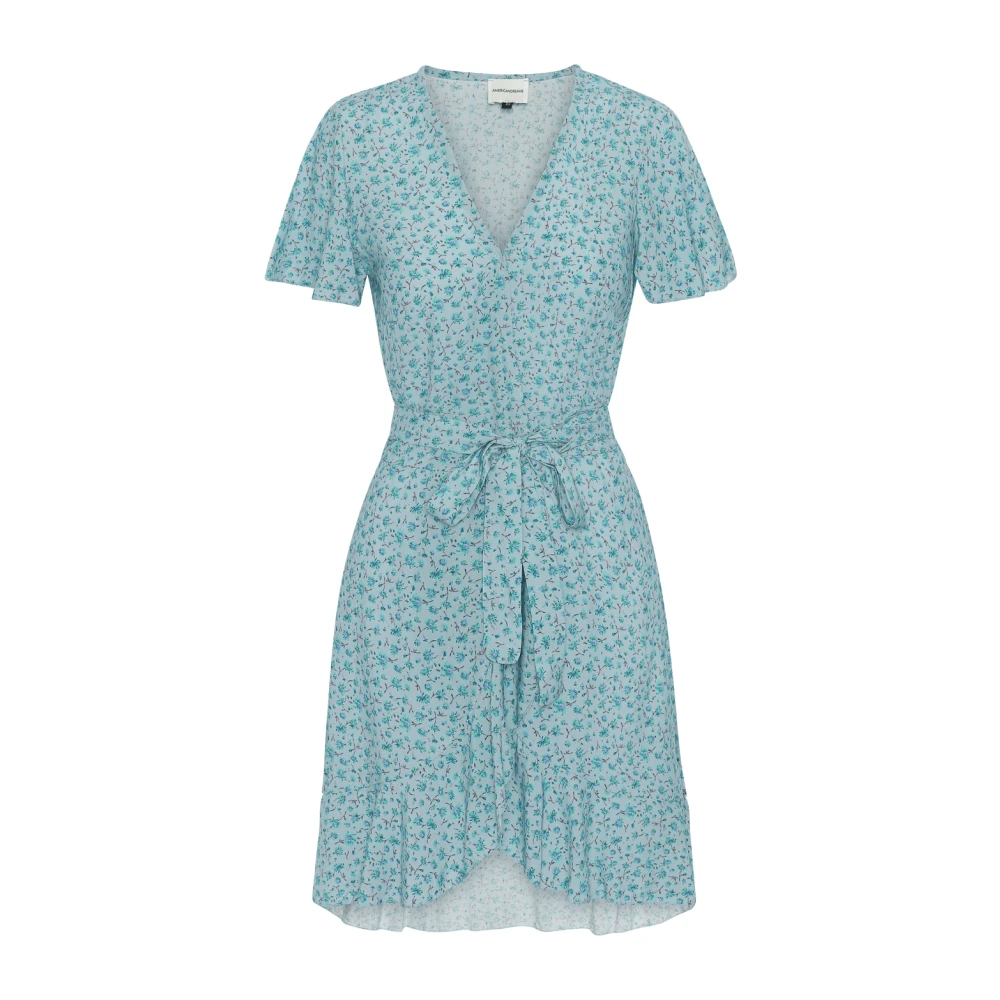 American Dreams Turquoise Bloem Wrap Jurk met Ruches Blue Dames