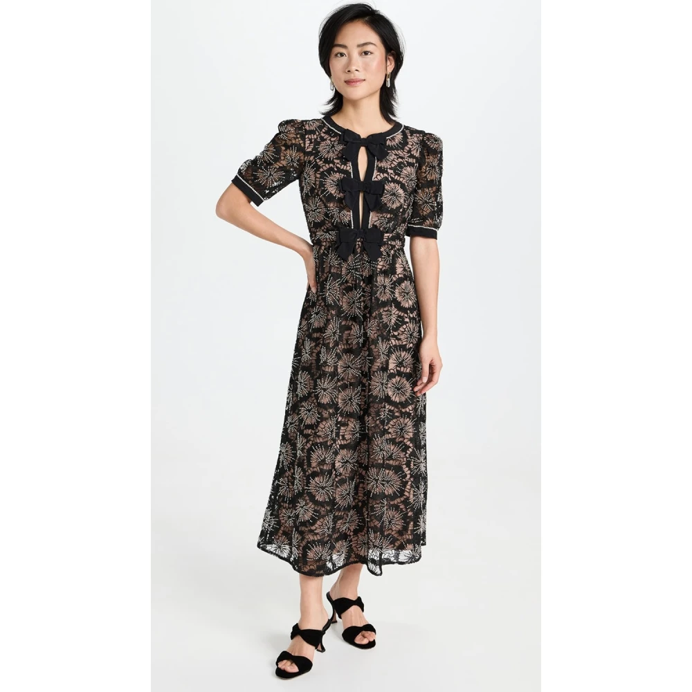 Saloni Jamie-C Bloemen Tule Jurk Black Dames