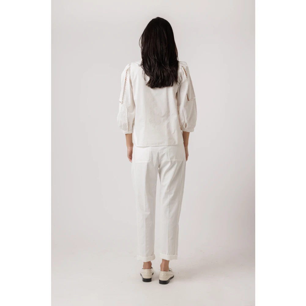 BA&SH Blouse met geruffelde kraag en geborduurde details White Dames