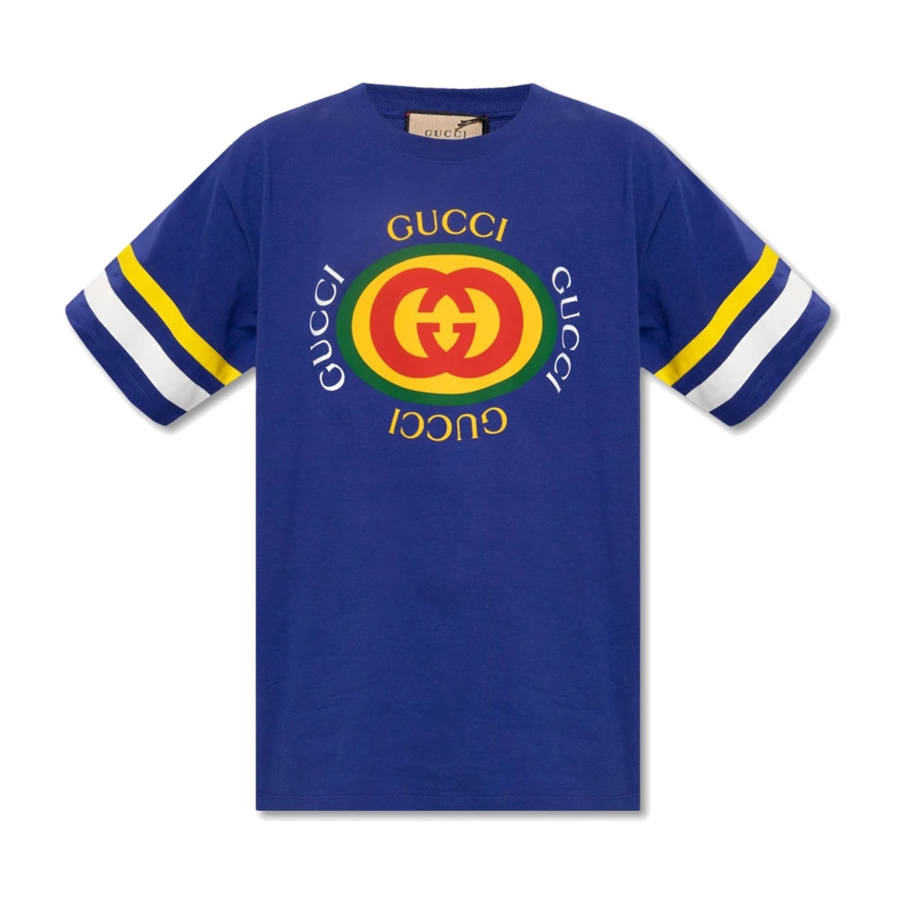 Gucci Blauw Katoenen T-Shirt met Elastische Kraag Blue Heren