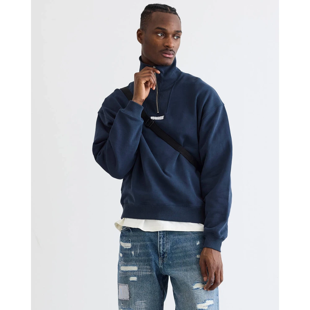 Woodbird Half Zip Sweatshirt Blue Heren