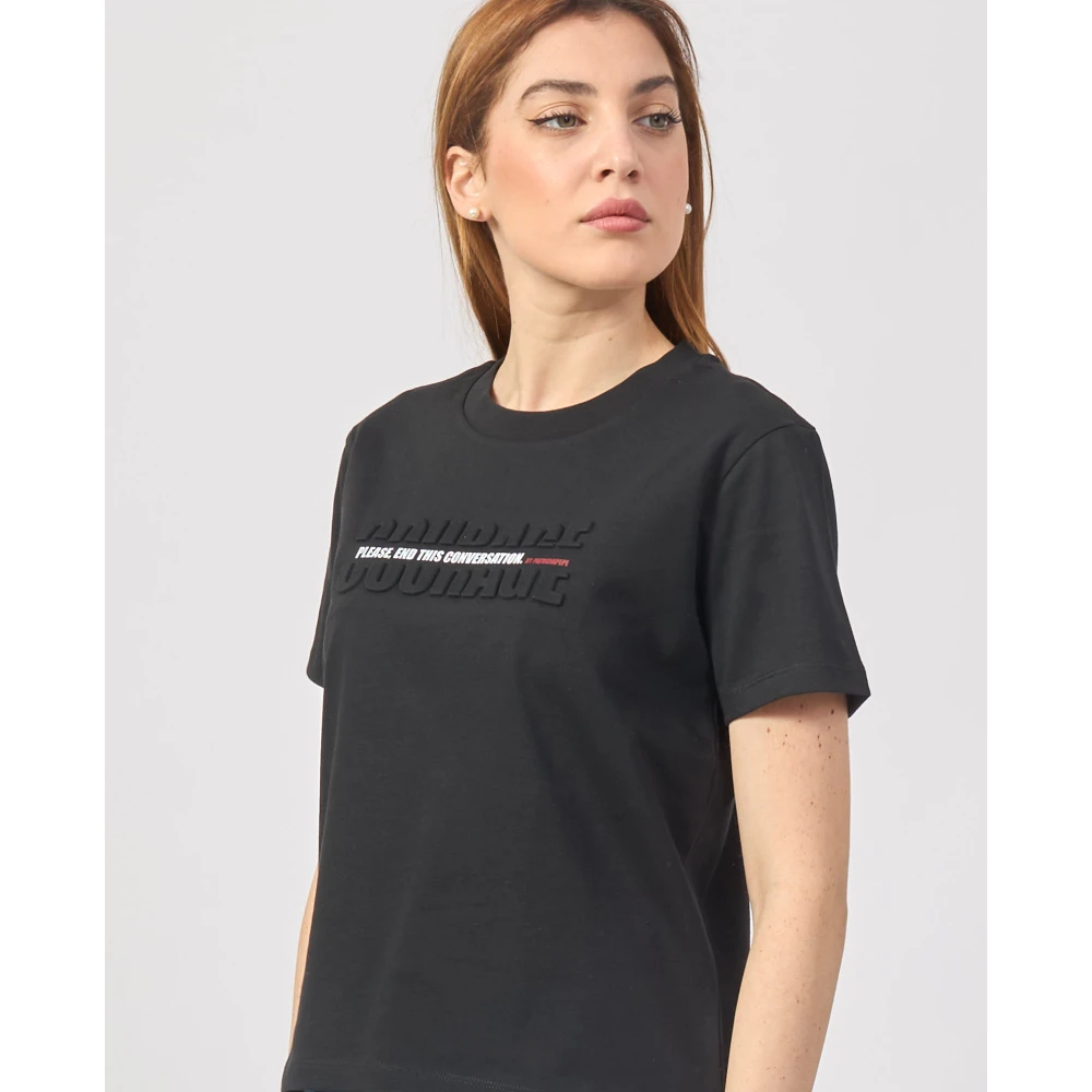 PATRIZIA PEPE Zwarte Katoenen T-shirt met Slogans Black Dames
