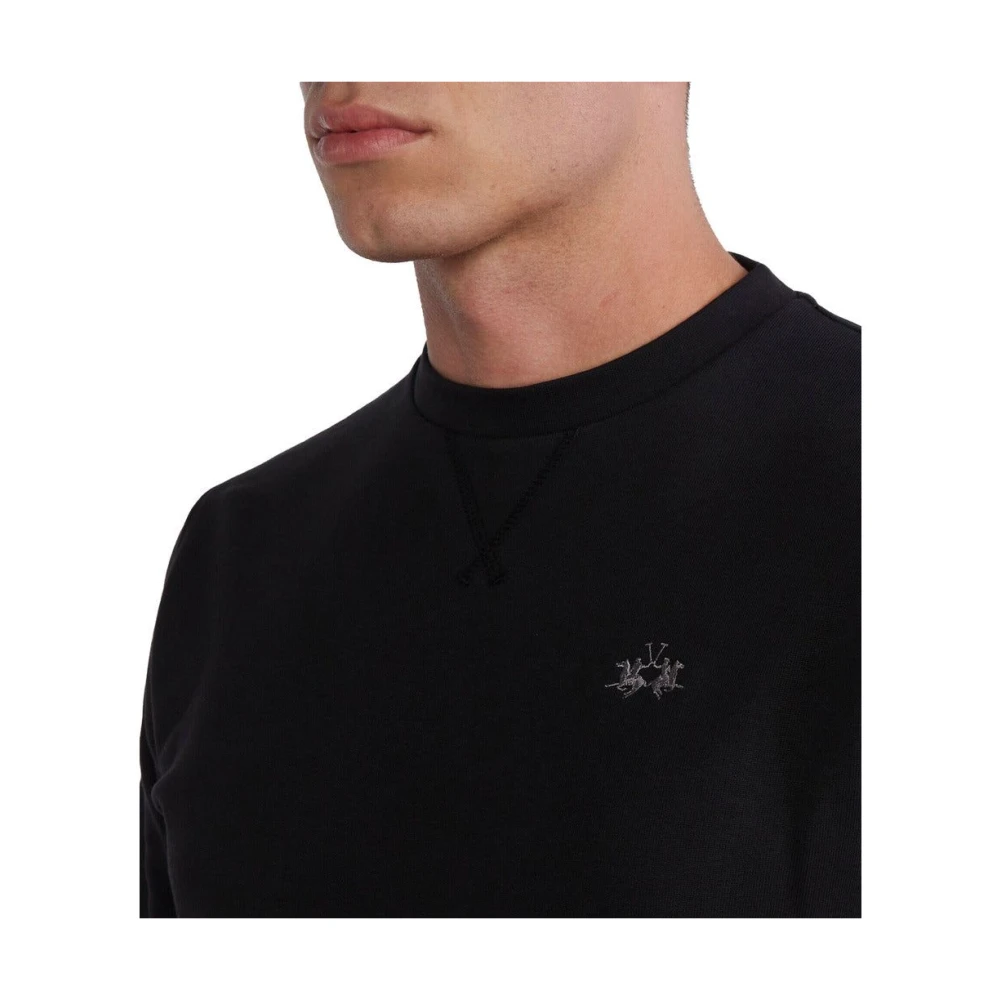 LA MARTINA Katoen Zwart Crewneck Sweatshirt Geborduurd Logo Black Heren