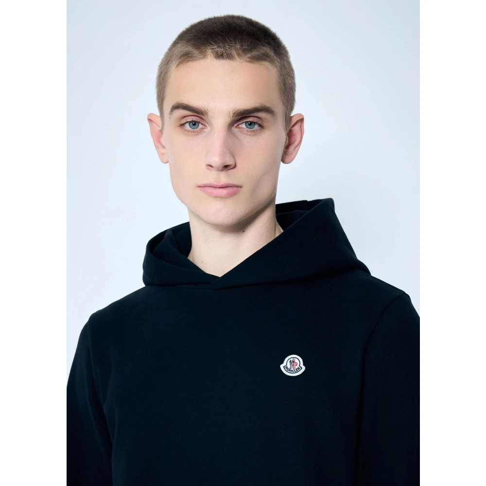 Moncler Cotton Fleece Logo Patch Hoodie Black Heren