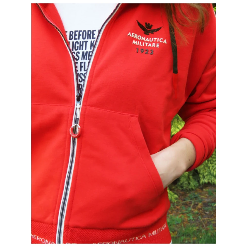 aeronautica militare Rits Hoodie Vest van Gemengde Viscose met Katoenen Fluweel Panelen Red Dames