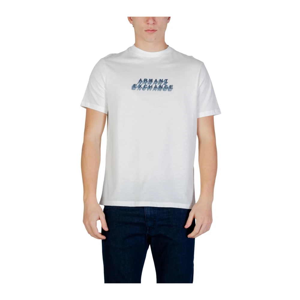 Armani Exchange Mannelijk Wit T-Shirt Met Ronde Hals Van Bedrukt Katoen