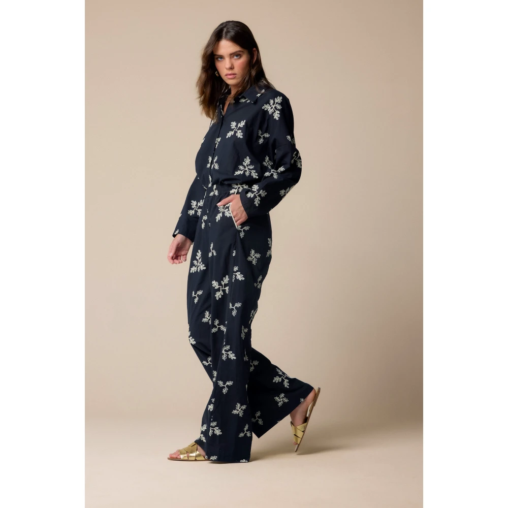 Kocca Palazzo broek met verfijnd all-over patroon Black Dames