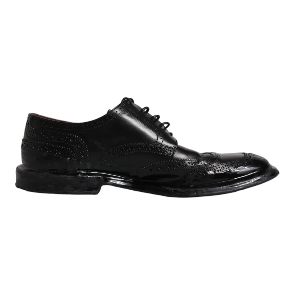 Dolce & Gabbana Black Dress Shoes, Male, 8 Uk, Leather Derby Wingtip Formal Shoes