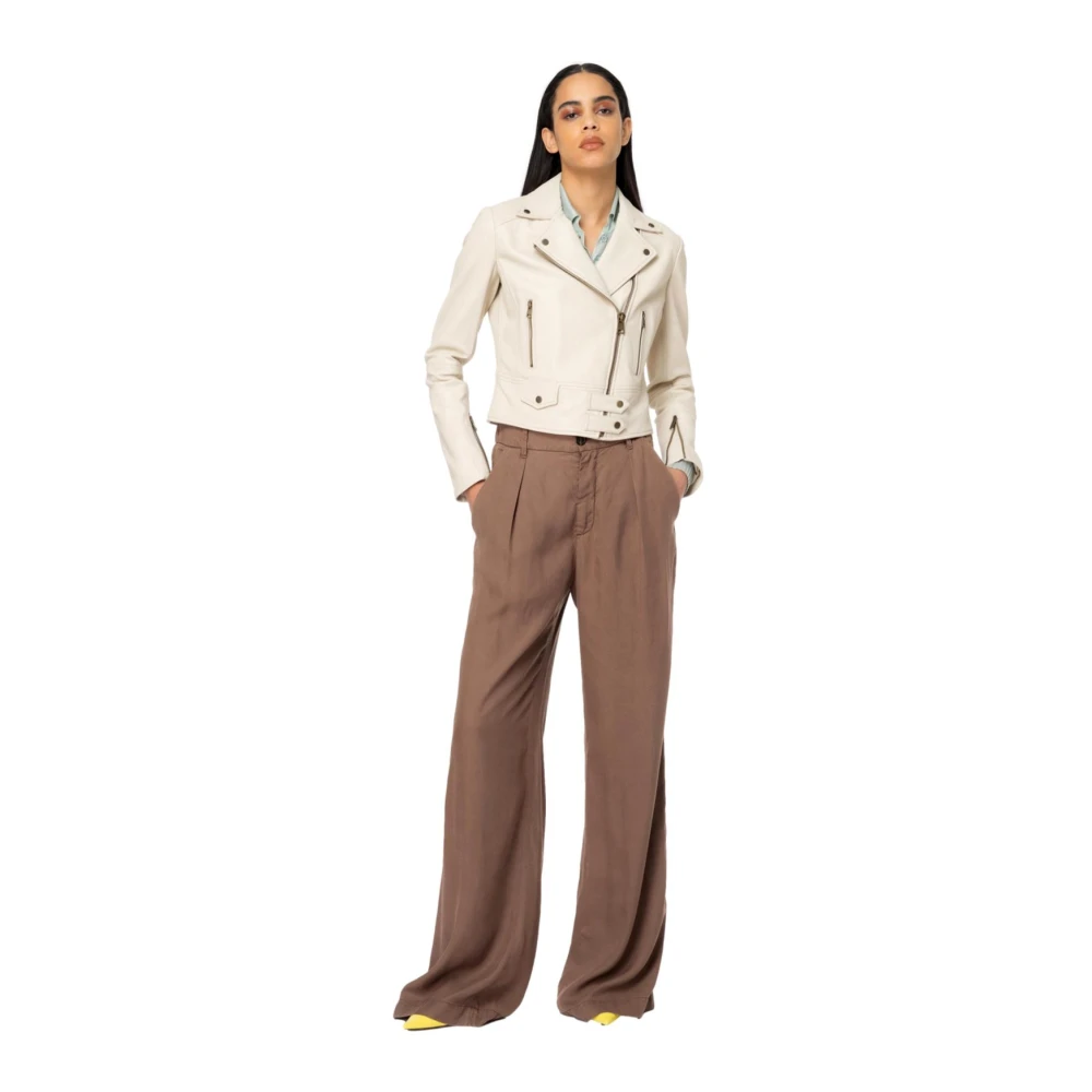 pinko Beige Leren Bikerjack met Metalen Details Beige Dames