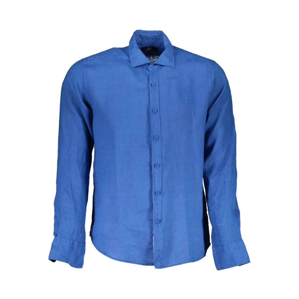 La Martina Men's Blue Linen Longsleeve Shirt