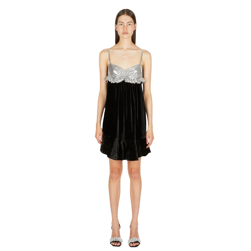 Rabanne Women's Black Short Dresses, S, Chainmail Panel Mini Dress