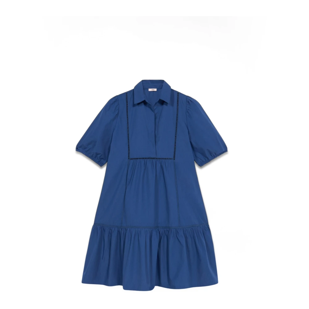 Oltre Korte Katoenen Jurk met Ajour Detail Blue Dames