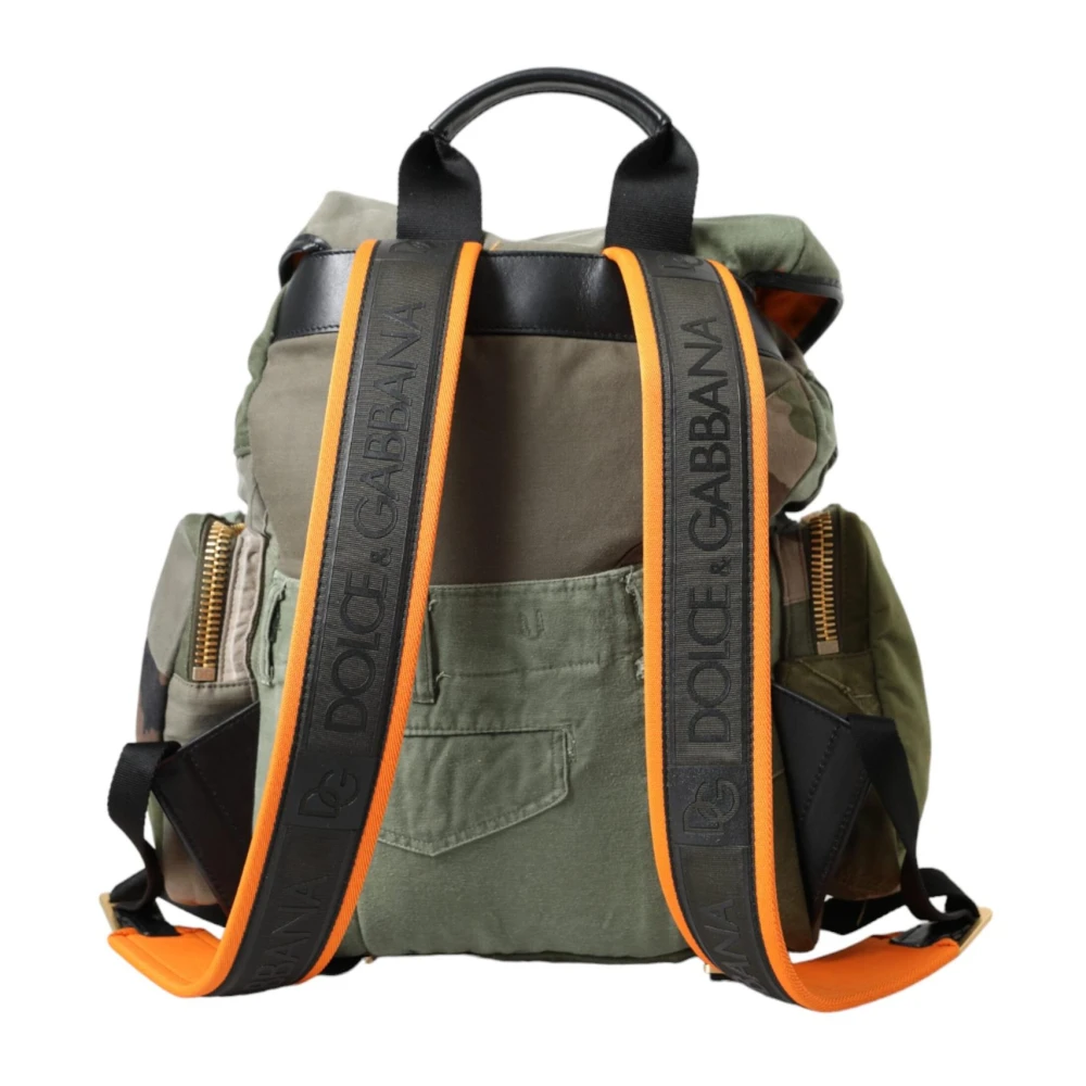 Dolce & Gabbana Militair Groene Patchwork Rugzak met Leren Details Green Heren