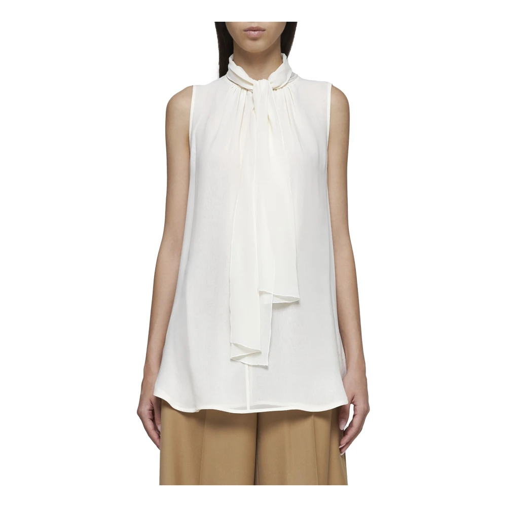 Max Mara Vanilla Zijden Georgette Strik Blouse Beige Dames